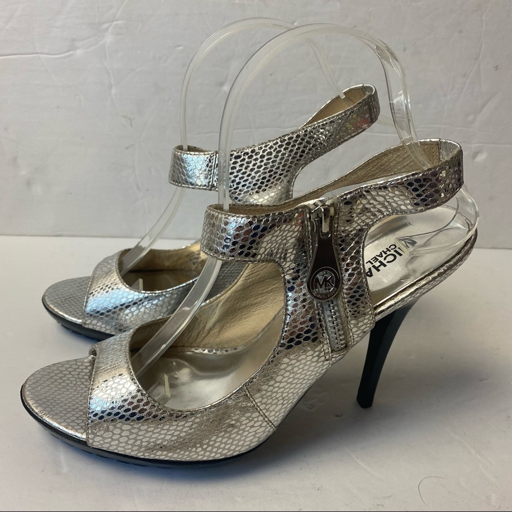 Michael Michael Kors Silver Snakeskin Look Heels Pumps Shoes Zipper Leather 9.5